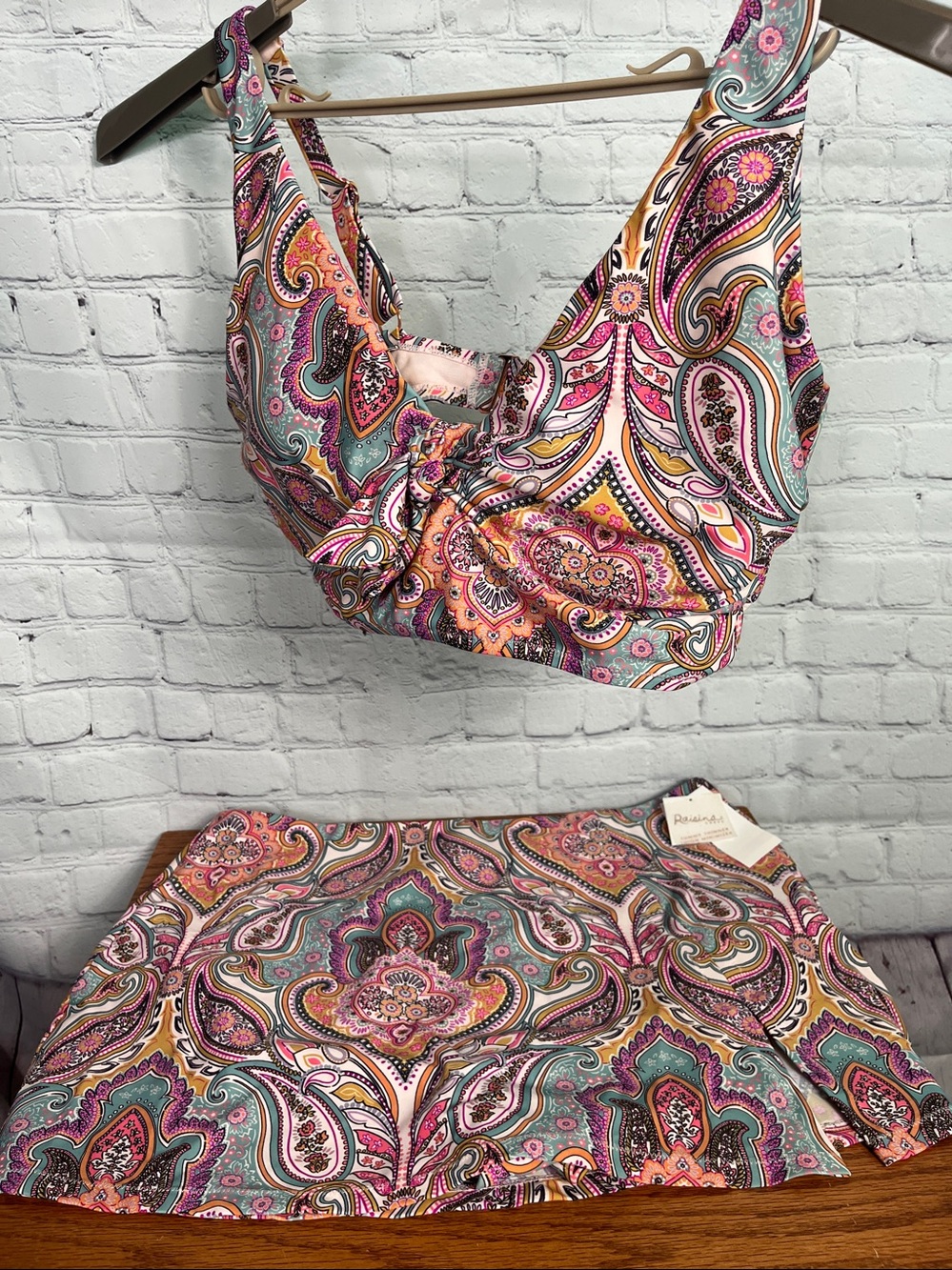 Raisins Curve Plus Size Paisley-Print Tie-Front Bikini Top & Bottom 18W